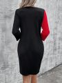 Women's Simple Colorblock Round Neck Long Sleeve Dress