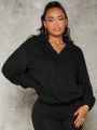 SHEIN SXY Solid Half Zip Drop Shoulder Fleece Sweatshirt