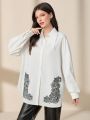 SHEIN Mulvari Women's Floral Button Down Oversize Shirt With Drop Shoulder