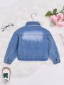 Young Girl Bleach Wash Raw Hem Denim Jacket