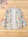 SHEIN Kids Y2Kool 3pcs/Set Toddler Girls' Autumn Vest, Romantic Flower Pattern Long Sleeve Cardigan Without Button And Pants Outfits