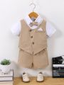 Baby Boy Bow Front 2 In 1 Shirt & Shorts