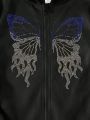 Teen Girl Rhinestone Butterfly Graphic Zip Up Hoodie