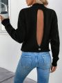 Single-Button Cutout Back Long-Sleeve Sweater