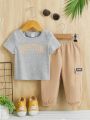 SHEIN Baby Boy Letter Graphic Tee & Flap Pocket Pants