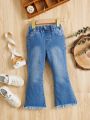 SHEIN Toddler Girls Raw Trim Flare Leg Jeans