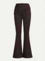 SHEIN Kids EVRYDAY Tween Girls' Knitted Solid Color Skinny Flare Pants Plus Knitted Plaid Skinny Flare Pants Two Piece Set