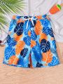 Tween Boys Tropical Printed Drawstring Waist Swim Trunks