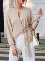 SHEIN Privé Round Neck Solid Color Drop Shoulder Hollow Out Split Sweater