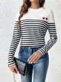 SHEIN Frenchy Striped & Heart Print Tee