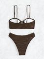 SHEIN Swim Vcay Texture Bikini Swimsuit Set With Circular Decoration