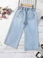 Young Girl Frayed Heart Wide Leg Jeans