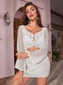 SHEIN Swim Y2GLAM Women'S Long Sleeve Hollow Out Lace Up Cover Up