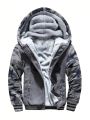 Men Plus Camo Print Zip Up Thermal Lined Hooded Sweatshirt