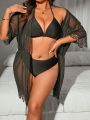 SHEIN Swim Basics Plus Size 1pc See Through Hollow Out Sleeve Hem Kimono