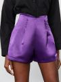 SHEIN BIZwear Ladies' Solid Color Shorts With Decorative Buttons