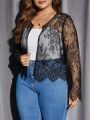 SHEIN LUNE Plus Open Front Lace Jacket