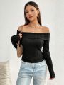 SHEIN ICON Off-shoulder Solid Color Long Sleeve T-shirt