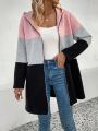 Women'S Color Block Zipper Front Hooded Jacket