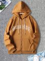 Manfinity Hypemode Men Letter Graphic Zip Up Drawstring Thermal Lined Hoodie