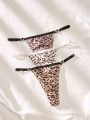 Women's Leopard Print Heart Shaped Buckle Thong Underwear