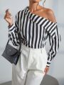 SHEIN Essnce Women's Vertical Striped Off-shoulder Blouse
