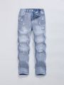 Tween Boy Ripped Frayed Bleach Wash Jeans