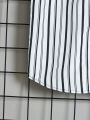 SHEIN Kids EVRYDAY Tween Boys' Striped Patchwork Vest Shirt And Shorts Set (2 In 1 Design)