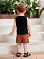 SHEIN Baby Boy Summer Coconut Tree & Car Letter Patterned Vest Top And Elastic Waist Shorts Set For Vacation