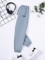 SHEIN Kids SPRTY Tween Boy 3pcs Letter Patched Detail Drawstring Waist Pants