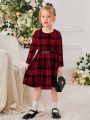 SHEIN Kids FANZEY Toddler Girls Plaid Print Dress Without Belt