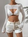 SHEIN Swim Basics Hollow Out Crop Top Without Bra