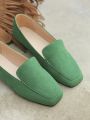 Ladies' New Square Toe Solid Color Flat Casual Loafers, Slip-on Comfortable Penny Shoes For Spring And Autumn