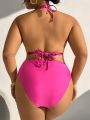 SHEIN Swim Vcay Plus Size Women'S Swimsuit Set With Shoulder Straps And Halter Neck