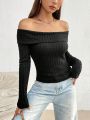 SHEIN ICON Off-shoulder Solid Color Long Sleeve T-shirt