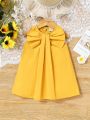 SHEIN Baby Girl Casual Solid Color Sleeveless Dress With Bowknot Decoration For Vacation