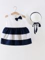 Baby Girls' Striped Sleeveless Dress With Bowknot Decoration