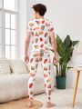 SHEIN Teen Boys' Leisure Food Pattern Printed Tight Homewear Set