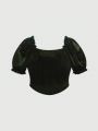 ROMWE Goth Plus Size Puff Sleeve T-Shirt For Women