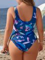 SHEIN Swim Classy Ladies' Plus Size One-piece Swimsuit With Printed Pattern