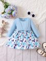 Baby Flower Printed Ruffle Hem Patchwork Dress