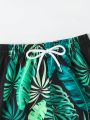 Baby Boy Tropical Print Swim Shorts With Swim Cap