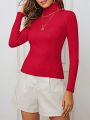 Solid Turtleneck Ribbed Knit Sweater