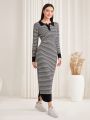 SHEIN Mulvari Women's Striped Sweater Dress With Split Hem