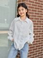 SHEIN Kids EVRYDAY Girls' Knit Solid Drop-shoulder Loose Fit Casual Shirt