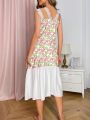 Valentines Women'S Color Collision Floral Printed Splice Lace Sleep Dress