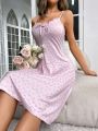 Allover Heart Print Knot Front Cami Nightdress