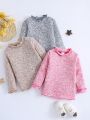 SHEIN Kids QTFun 3pcs Young Girl Marled Knit Lettuce Trim Mock Neck Tee