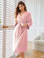 Teddy Bear Belted Robe With Drop Shoulder