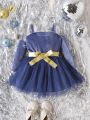 Baby Girls' Velvet Off-Shoulder Tulle Dress With Belt